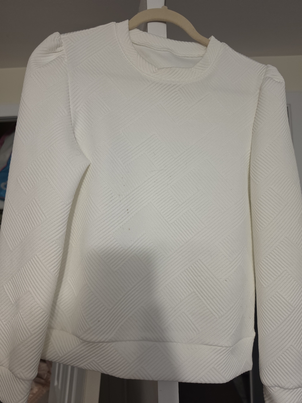 Classic Ivory Textured Crewneck Top